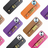 HKM-709587 Customizable Wristband Phone Case for iPhone – Personalized Letter Design, Faux Leather