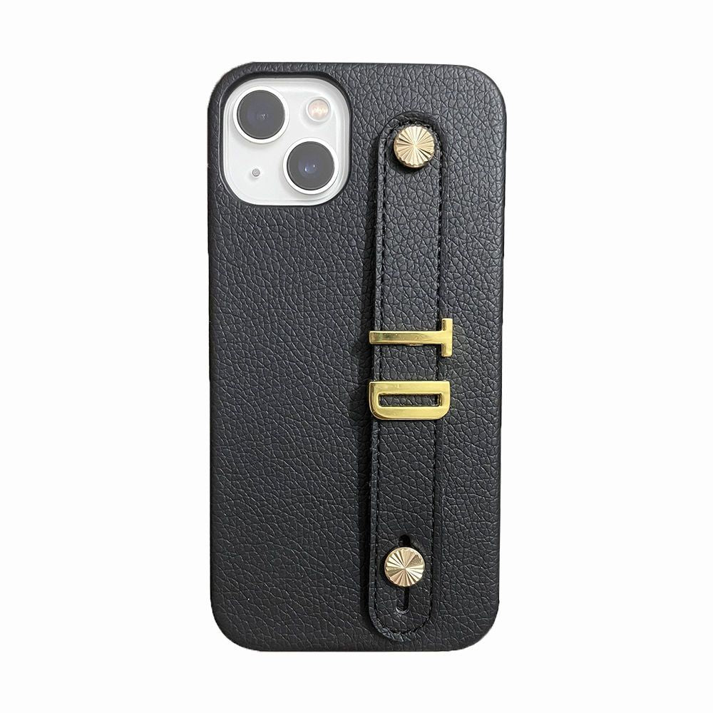 HKM-709587 Customizable Wristband Phone Case for iPhone – Personalized Letter Design, Faux Leather