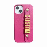 HKM-709587 Customizable Wristband Phone Case for iPhone – Personalized Letter Design, Faux Leather