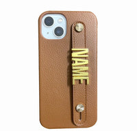 HKM-709587 Customizable Wristband Phone Case for iPhone – Personalized Letter Design, Faux Leather