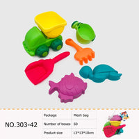 HKM-709587 Kids Outdoor Beach Toy Set - Soft Rubber Sand Molds, Bucket and Tools for Summer Fun