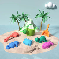 HKM-709587 Kids Outdoor Beach Toy Set - Soft Rubber Sand Molds, Bucket and Tools for Summer Fun