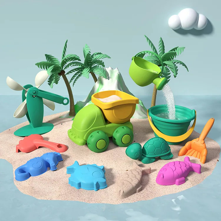 KTX-709587 Kids Outdoor Beach Toy Set - Soft Rubber Sand Molds, Bucket and Tools for Summer Fun