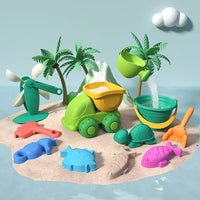HKM-709587 Kids Outdoor Beach Toy Set - Soft Rubber Sand Molds, Bucket and Tools for Summer Fun