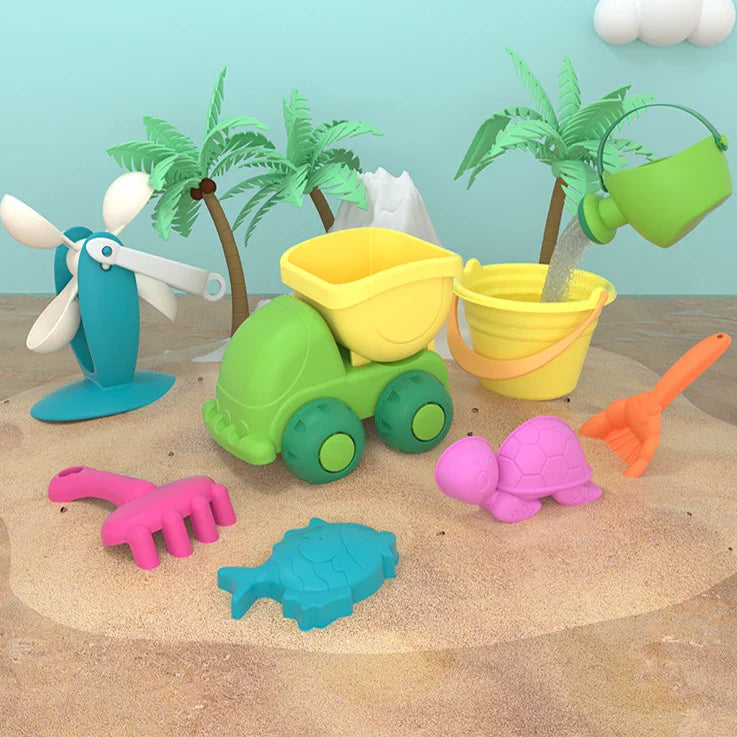 KTX-709587 Kids Outdoor Beach Toy Set - Soft Rubber Sand Molds, Bucket and Tools for Summer Fun