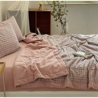 HKM-709651 Double-Sided Plaid Summer Quilt - Lightweight, Breathable Comforter for Bedrooms and Living Areas, Multiple Sizes Available