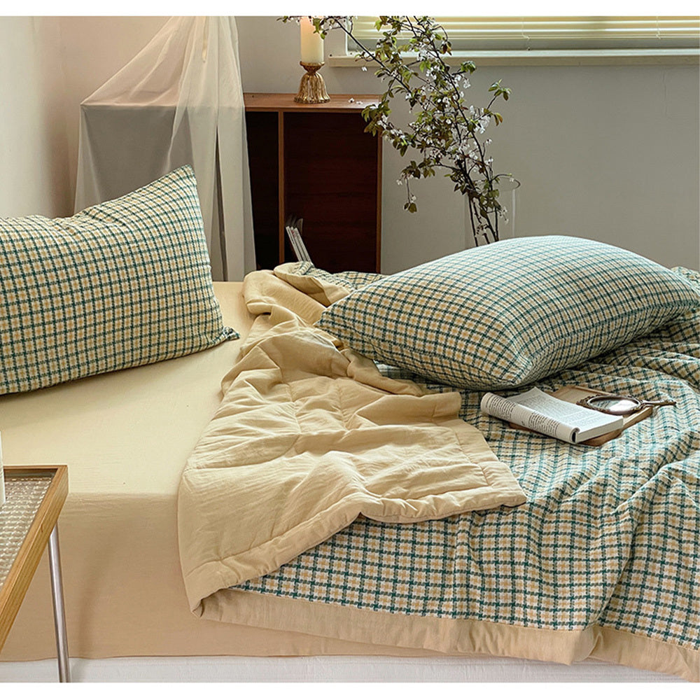 HKM-709651 Double-Sided Plaid Summer Quilt - Lightweight, Breathable Comforter for Bedrooms and Living Areas, Multiple Sizes Available