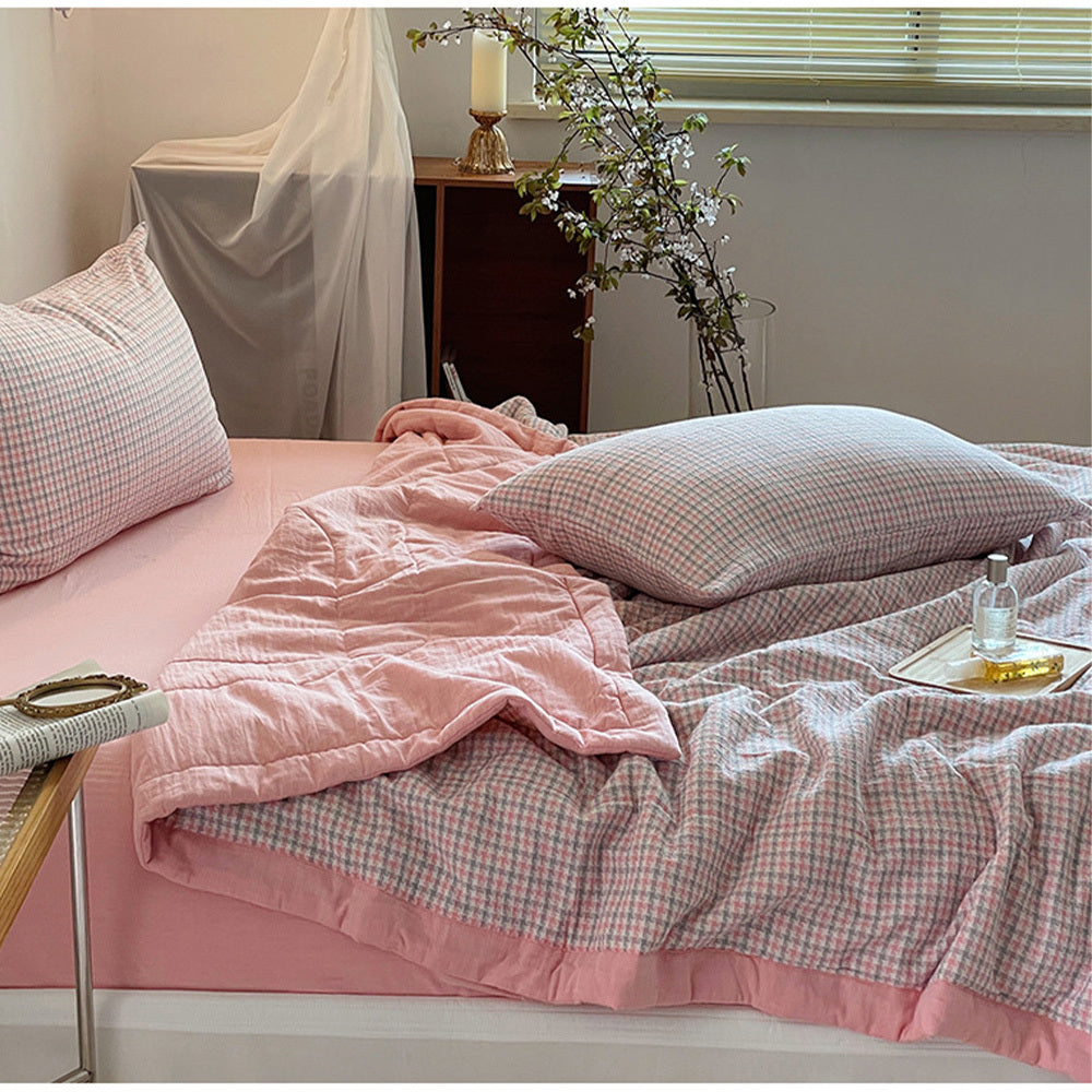 HKM-709651 Double-Sided Plaid Summer Quilt - Lightweight, Breathable Comforter for Bedrooms and Living Areas, Multiple Sizes Available
