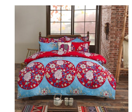 HKM-709651 Four-Piece Printed Polyester Bedding Set with Various Sizes and Pillowcase Options