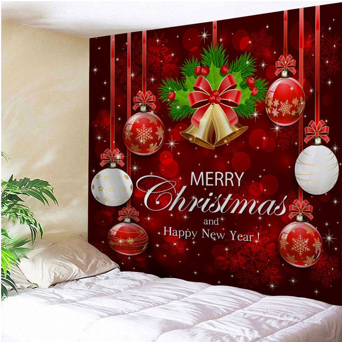 HKM-709779 Polyester Christmas Wall Blanket - Simple Modern Rectangle Design, Hand Washable
