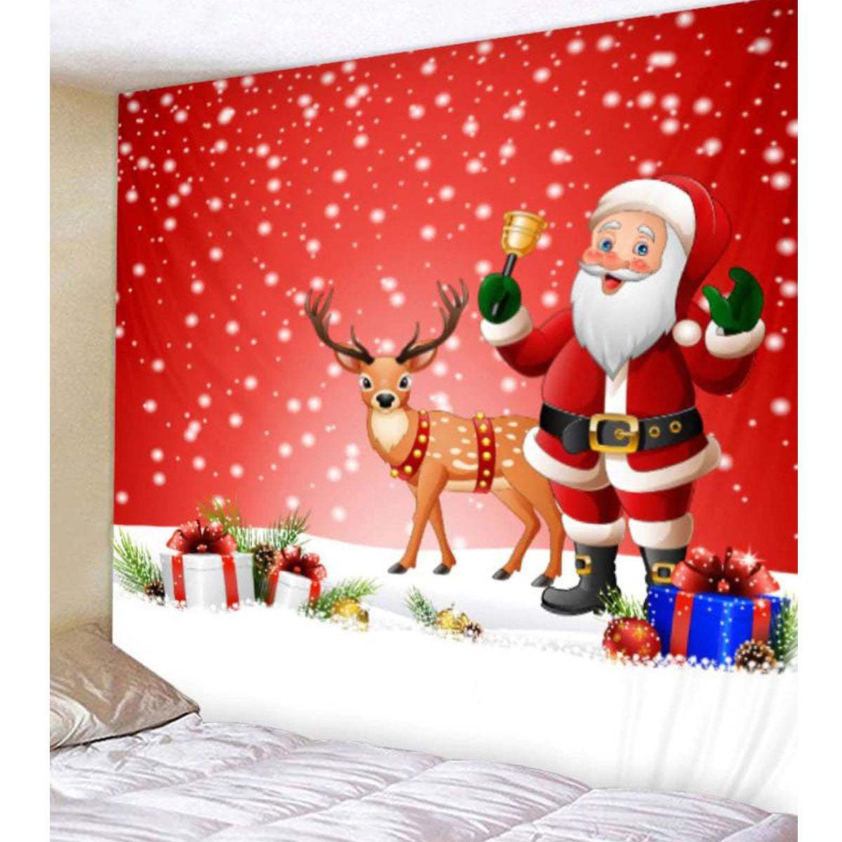 HKM-709779 Polyester Christmas Wall Blanket - Simple Modern Rectangle Design, Hand Washable