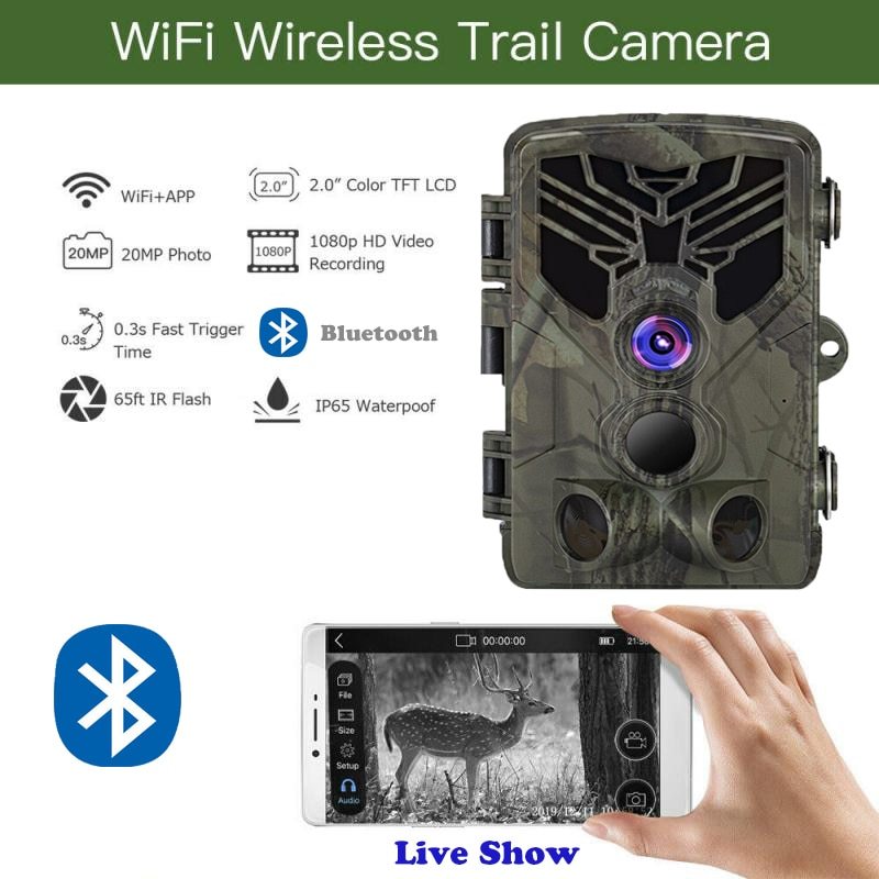HKM-709843 Live WiFi App Bluetooth Control Field Tracking Camera 20MP 1080P, Night Vision & Long Standby Time