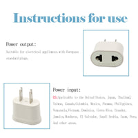 HKM-709843 USA to EU Travel Adapter - White Plug Converter with Dual Round Pin Output