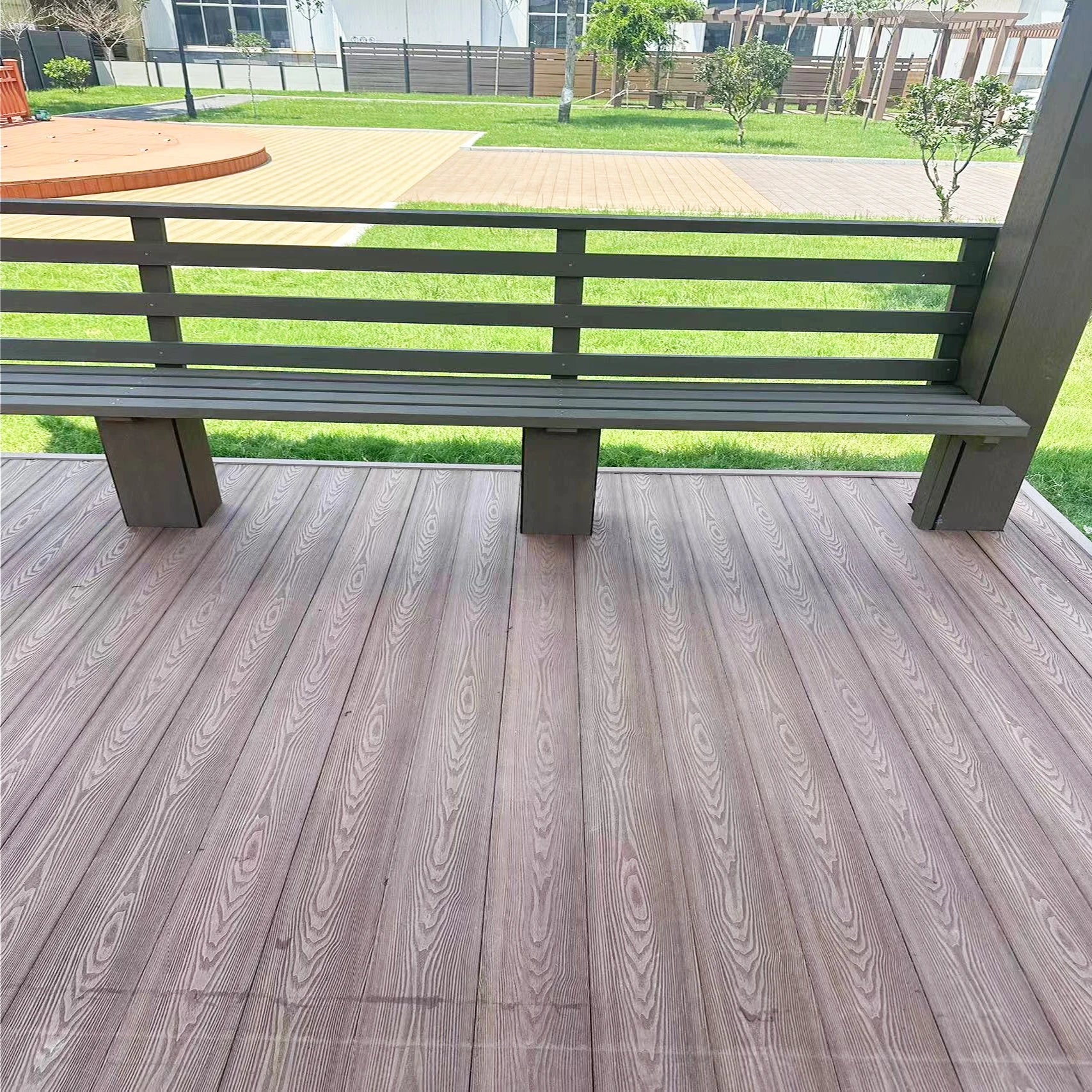 KTX-709843 WPC Interlocking Decking Tiles - Durable Solid Wood Plastic Composite Teak Flooring for Outdoor Use