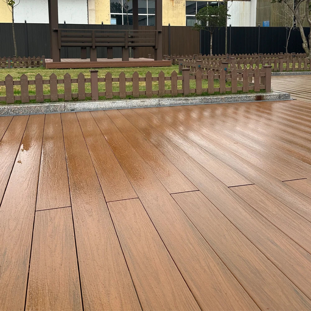 KTX-709843 WPC Interlocking Decking Tiles - Durable Solid Wood Plastic Composite Teak Flooring for Outdoor Use