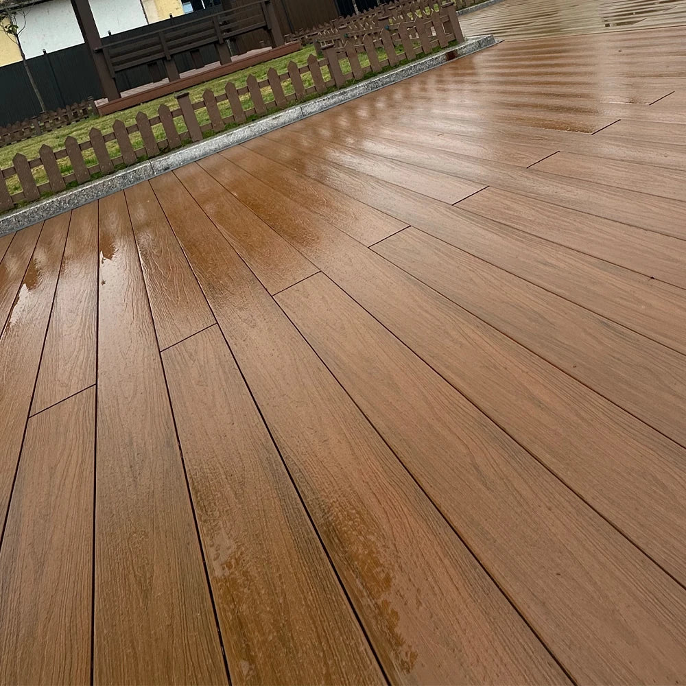 KTX-709843 WPC Interlocking Decking Tiles - Durable Solid Wood Plastic Composite Teak Flooring for Outdoor Use
