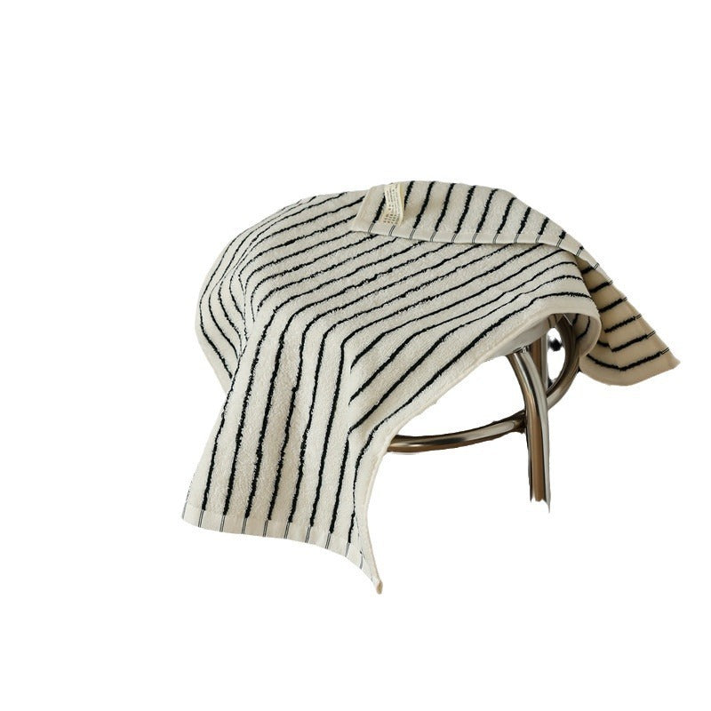 HKM-709907 Black and White Striped Combed Cotton Bath and Face Towel Set