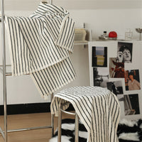 HKM-709907 Black and White Striped Combed Cotton Bath and Face Towel Set