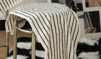 HKM-709907 Black and White Striped Combed Cotton Bath and Face Towel Set