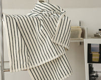 HKM-709907 Black and White Striped Combed Cotton Bath and Face Towel Set
