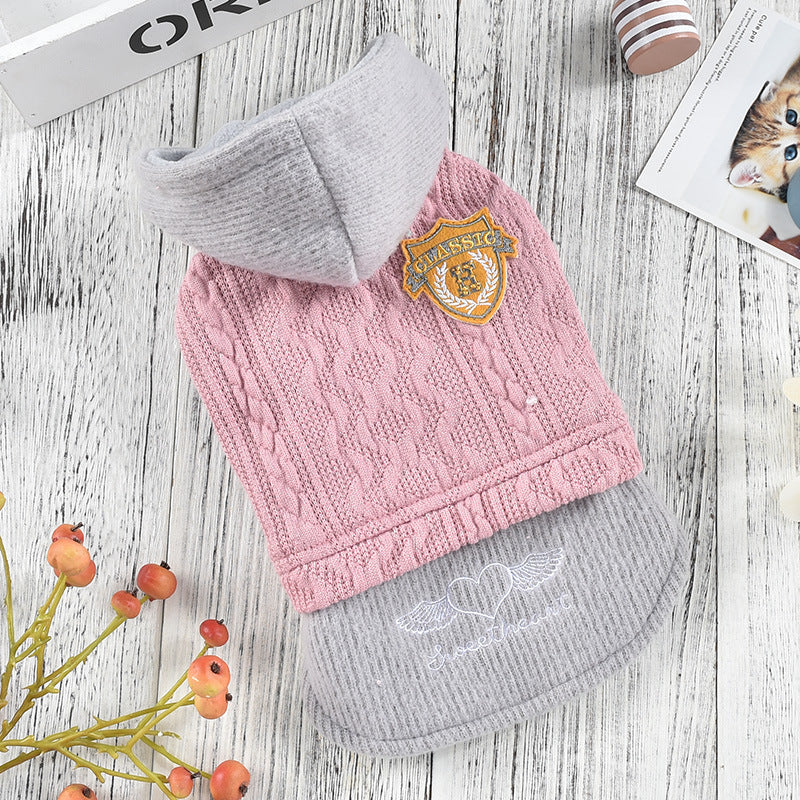 HKM-710099 Cloud Vine Flower Dress for Small Dogs - Cozy Winter Outfit in Pink and Green
