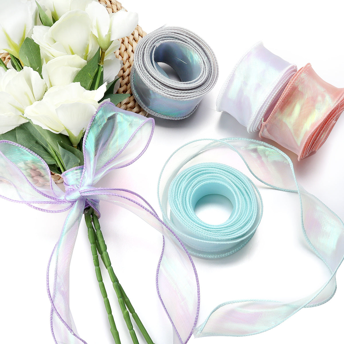 KTX-710163 Colorful Fishtail Organza Yarn Wave Edge Lace Ribbons - 5 Yards x 4 cm for DIY Bouquets and Gift Packaging