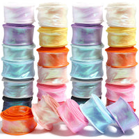 HKM-710163 Colorful Fishtail Organza Yarn Wave Edge Lace Ribbons - 5 Yards x 4 cm for DIY Bouquets and Gift Packaging
