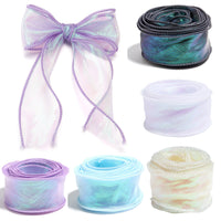 HKM-710163 Colorful Fishtail Organza Yarn Wave Edge Lace Ribbons - 5 Yards x 4 cm for DIY Bouquets and Gift Packaging
