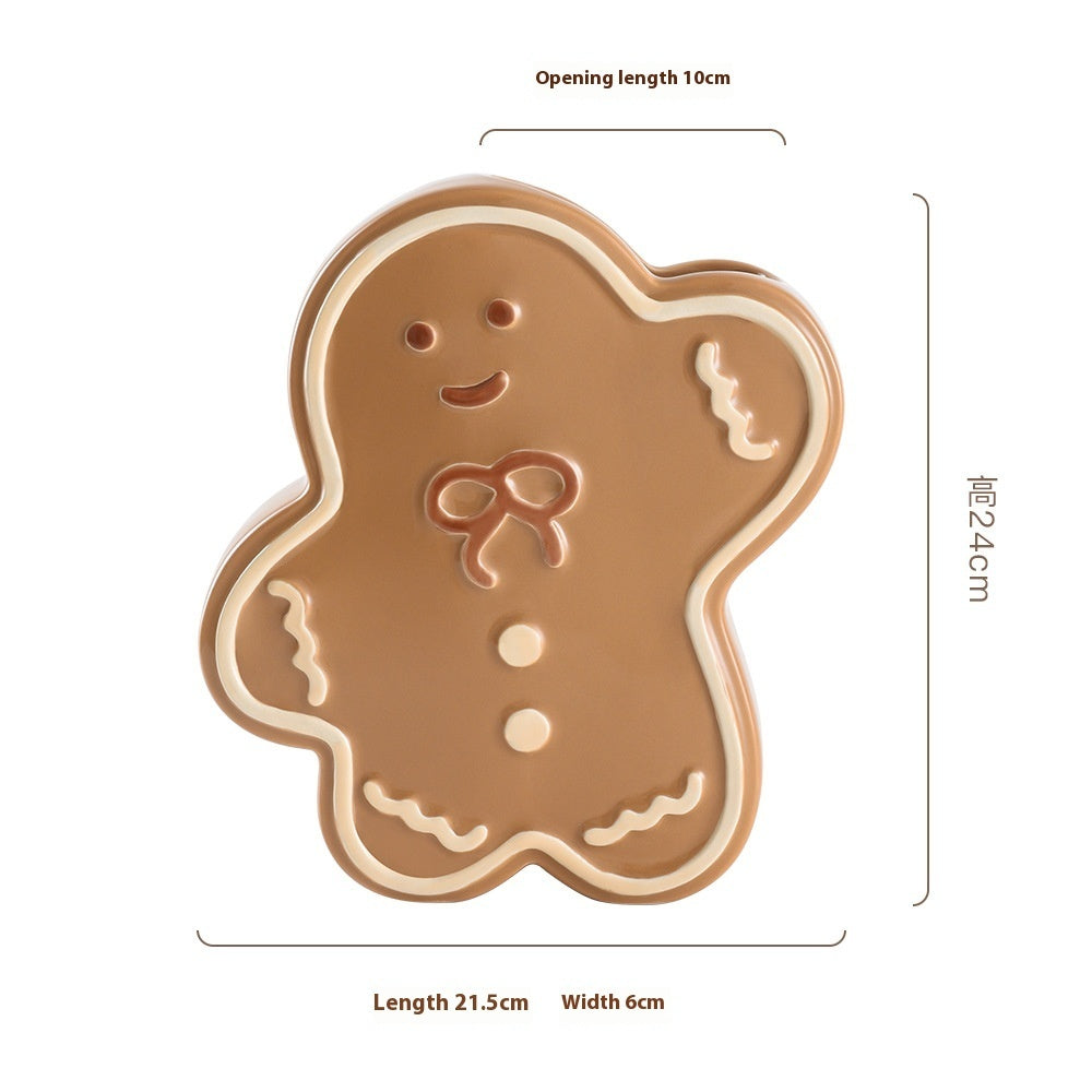 HKM-710291 Gingerbread Man Ceramic Vase for Modern Floral Arrangements, Hand-Painted Glazed Design