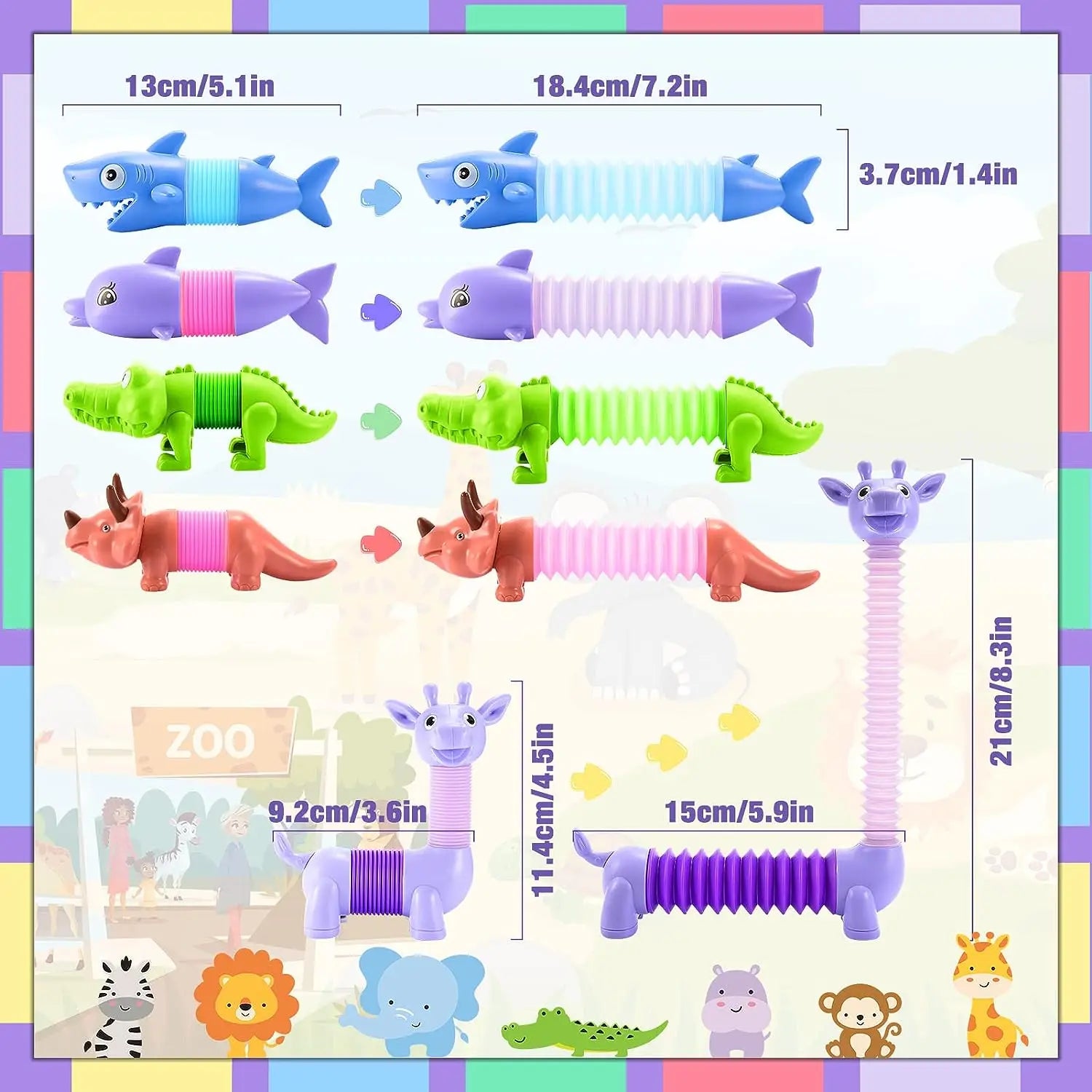 HKM-710291 LED Light-Up Giraffe Pop Tubes Sensory Toy for Kids and Adults, Educational Fidget Fun