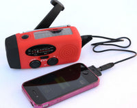 HKM-710355 Solar Hand Crank USB Charging Radio Flashlight in Red - Compact and Lightweight Emergency Device