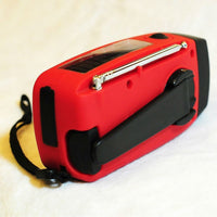 HKM-710355 Solar Hand Crank USB Charging Radio Flashlight in Red - Compact and Lightweight Emergency Device