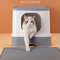 HKM-710419 Silicone Sand-proof Cat Litter Box Mat - Easy Clean, Space-saving Design Available in Grey, Pink, Blue, Purple