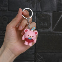 HKM-710483 3D Cartoon Bear Keychain in Silicone for Men and Women, Fashionable Key Pendant for Bags and Cars