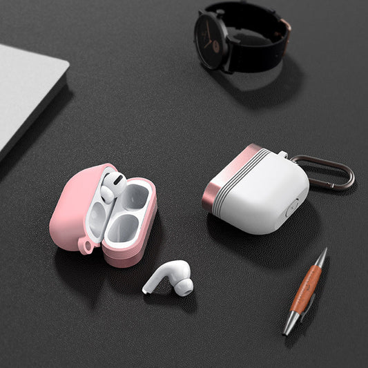 HKM-710547 Protective Case for AirPods Pro - Silicone & Aluminum Alloy with Carabiner, Multiple Colors Available