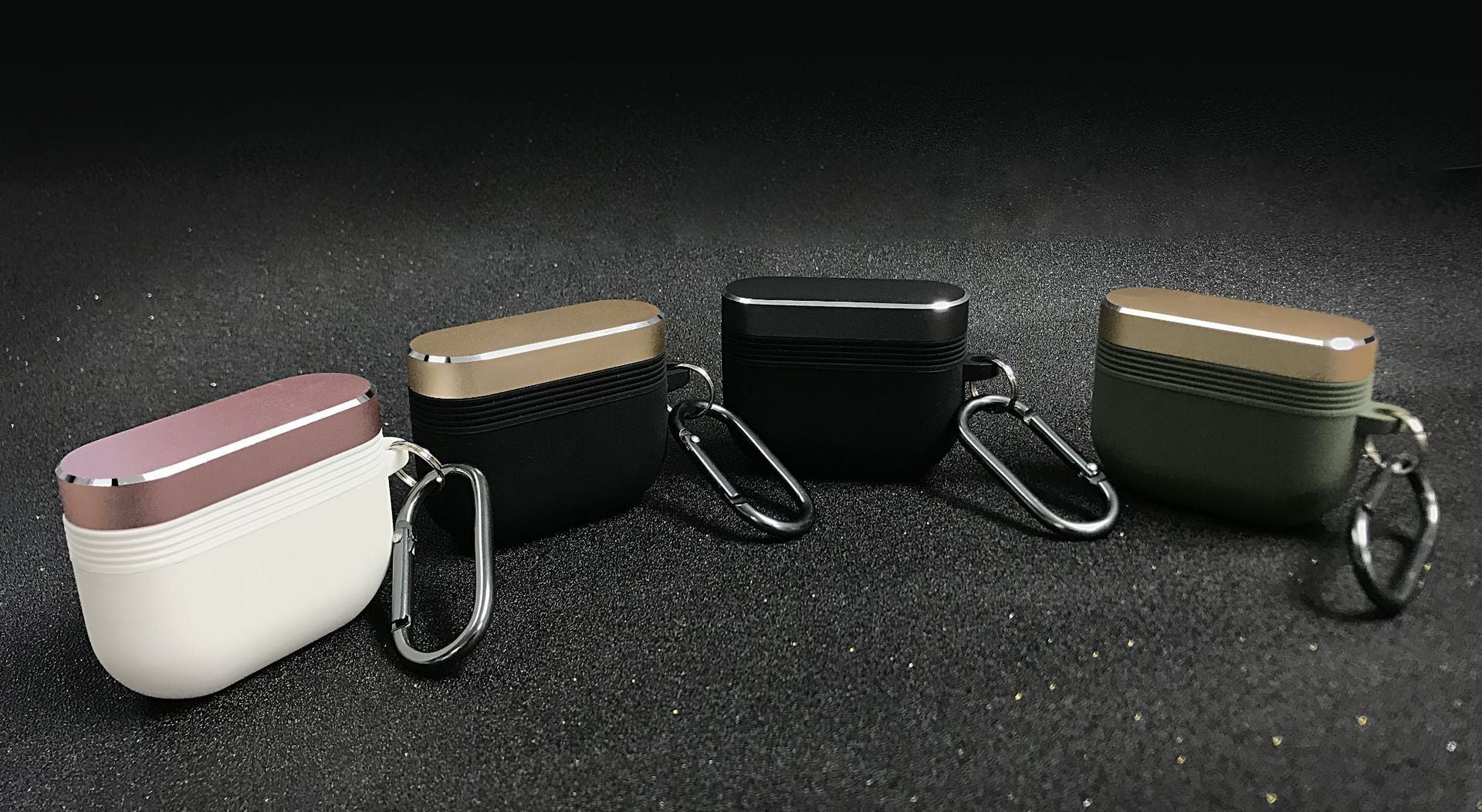 HKM-710547 Protective Case for AirPods Pro - Silicone & Aluminum Alloy with Carabiner, Multiple Colors Available