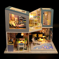 HKM-710739 Classic Wooden Dollhouse DIY Kit with Miniature Furniture for Kids Ages 6+