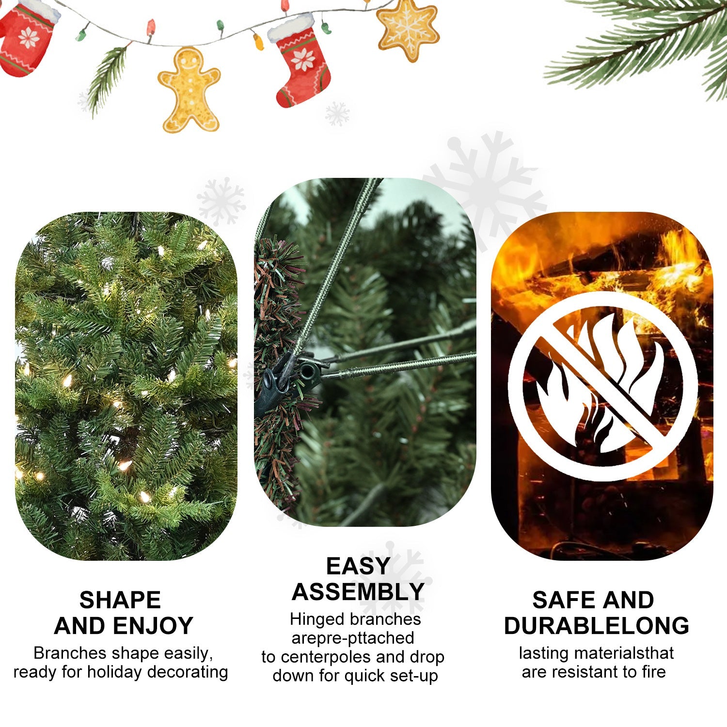 HKM-710931 Pre-Lit PVC Christmas Tree with Lights in 4ft, 5ft, 6.5ft, and 7.5ft Heights
