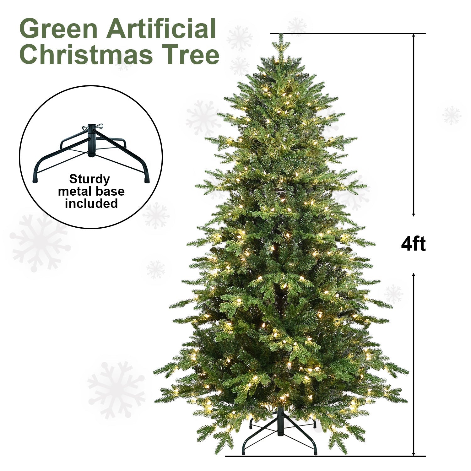 HKM-710931 Pre-Lit PVC Christmas Tree with Lights in 4ft, 5ft, 6.5ft, and 7.5ft Heights