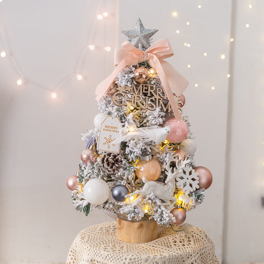 HKM-711251 Illuminated Pink Snow Spray Christmas Tree Decoration - 45CM Desktop Ornament