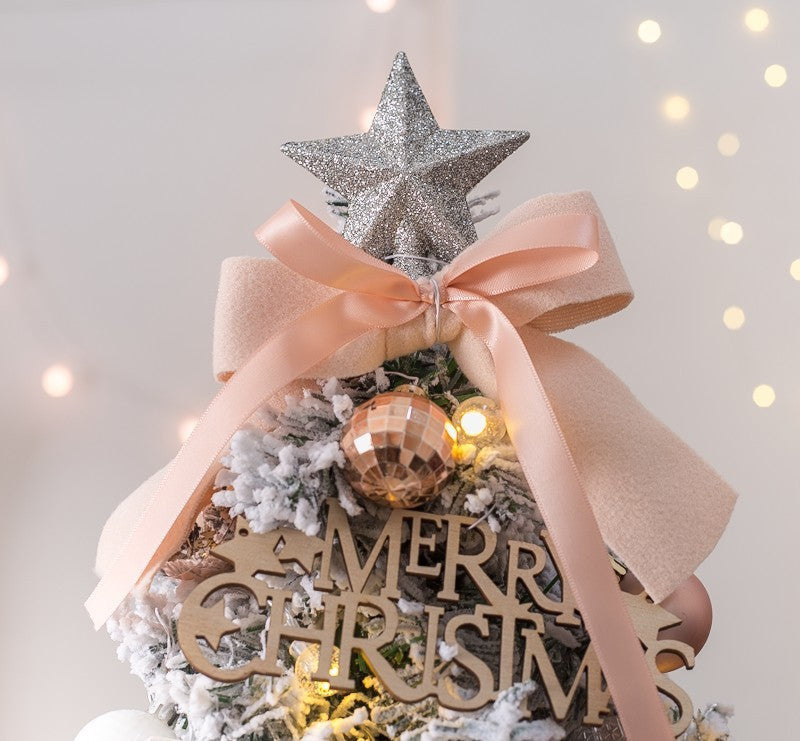 HKM-711251 Illuminated Pink Snow Spray Christmas Tree Decoration - 45CM Desktop Ornament