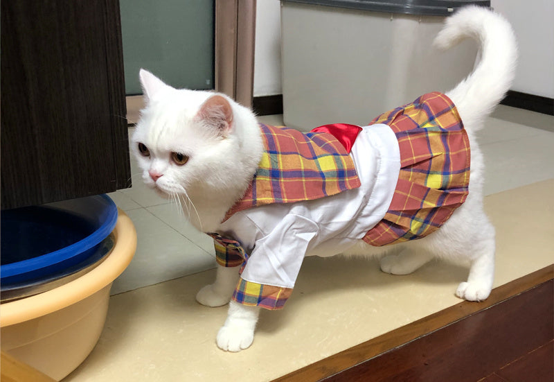 HKM-711251 Sailor Style Pet Dress with Matching Streamers for Cats