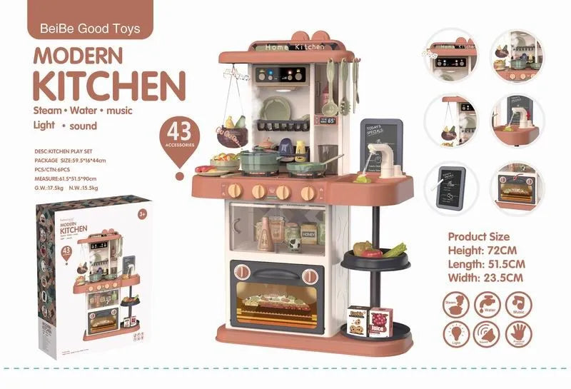 KTX-711315 Children's 43-Piece Pretend Play Kitchen Set with Realistic Lights & Sounds for Ages 2-13
