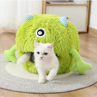 HKM-711315 Fluffy Round Indoor Cat Bed - Machine Washable, Soft Plush Cushion, Non-Slip Design for Small Dogs and Kittens