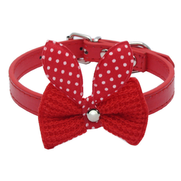 HKM-711507 Knitted Bow Pet Collar in Cotton with PU Buckle - Multiple Colors Available