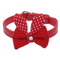 HKM-711507 Knitted Bow Pet Collar in Cotton with PU Buckle - Multiple Colors Available