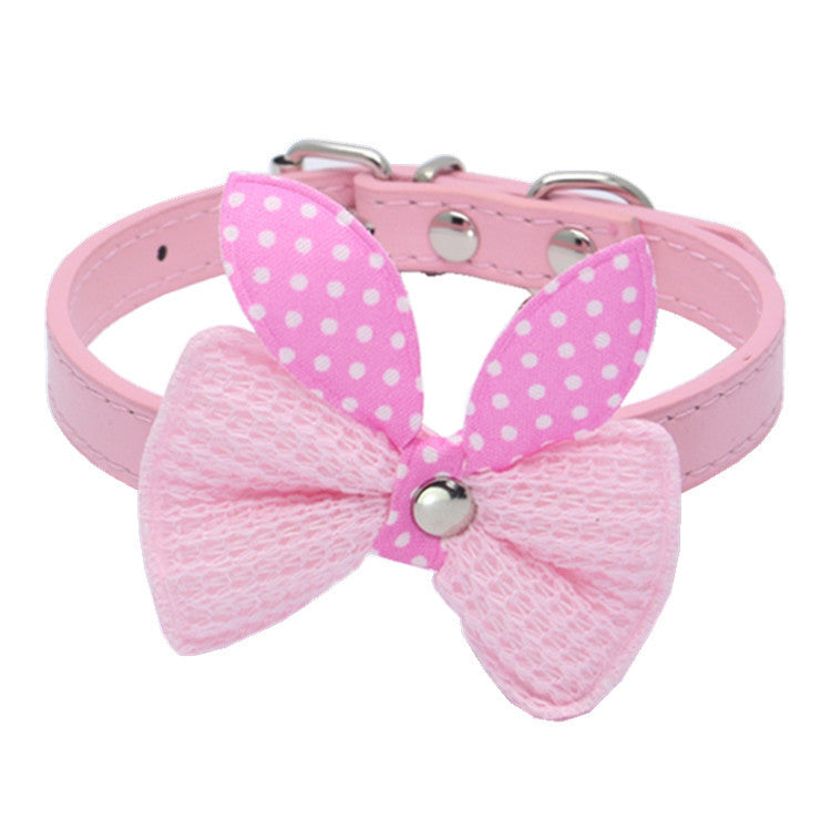 HKM-711507 Knitted Bow Pet Collar in Cotton with PU Buckle - Multiple Colors Available