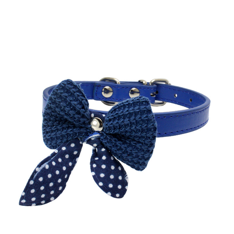 HKM-711507 Knitted Bow Pet Collar in Cotton with PU Buckle - Multiple Colors Available