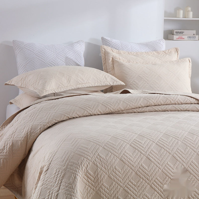HKM-711635 Plus-Sized Solid Color Pure Cotton Three-Piece Bed Cover Set for 1.5-2.0m Beds