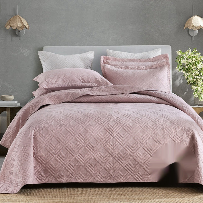 HKM-711635 Plus-Sized Solid Color Pure Cotton Three-Piece Bed Cover Set for 1.5-2.0m Beds